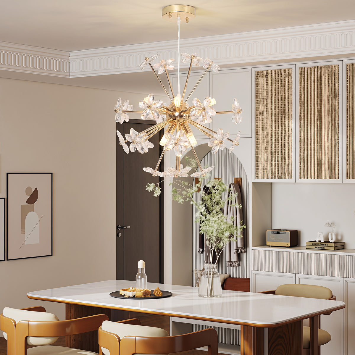 HOMCOM Crystal Flower Ceiling Chandelier With Adjustable Height
