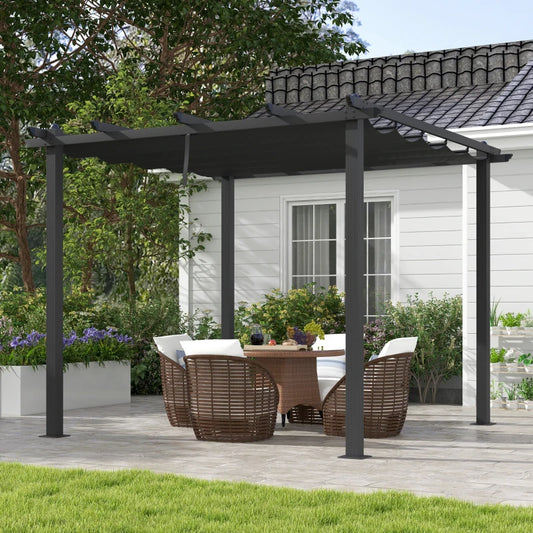 Outsunny 3x3m Aluminium Pergola with Retractable Roof - Stylish Outdoor Canopy for Shade and Elegance in Dark Grey