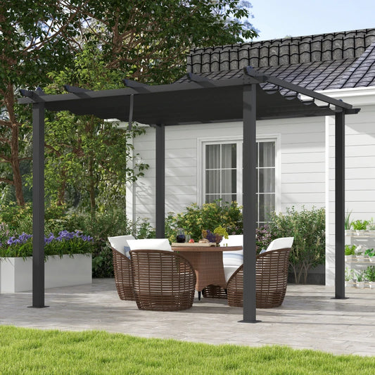 Outsunny 3x3m Aluminium Pergola with Retractable Roof - Stylish Outdoor Canopy for Shade and Elegance in Dark Grey - ALL4U RETAILER LTD