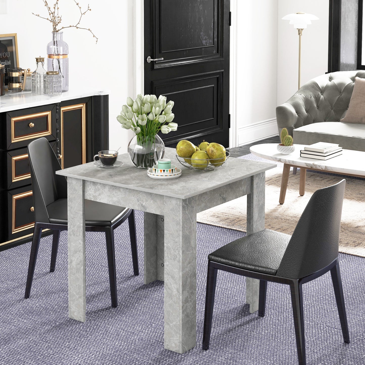 HOMCOM Square Dining Table Cement Grey Modern Dining Table With Faux Cement Effect And Space Saving Non Slip Foot Pads