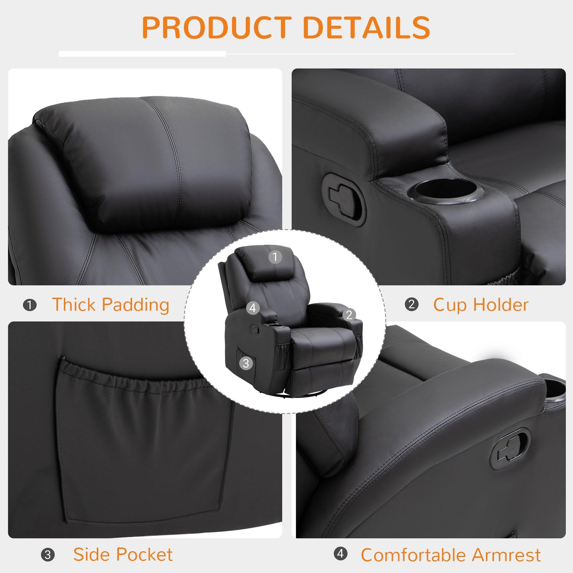 HOMCOM Black PU Leather Recliner Massage Chair - ALL4U RETAILER LTD