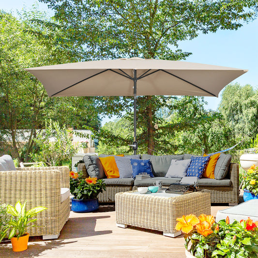 Outsunny 3x2m Garden Parasol Umbrella With Aluminium Pole Tilt Crank Rectangular Outdoor Table Shade For Patio Khaki