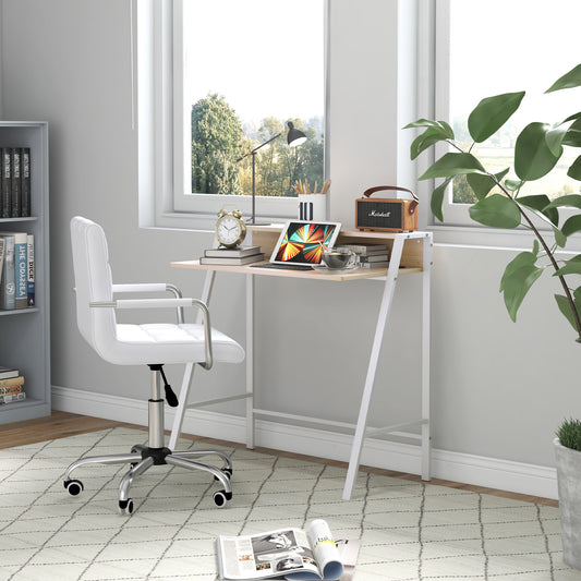 Vinsetto Modern White Faux Leather Office Chair and Desk Set with Storage Shelf - ALL4U RETAILER LTD