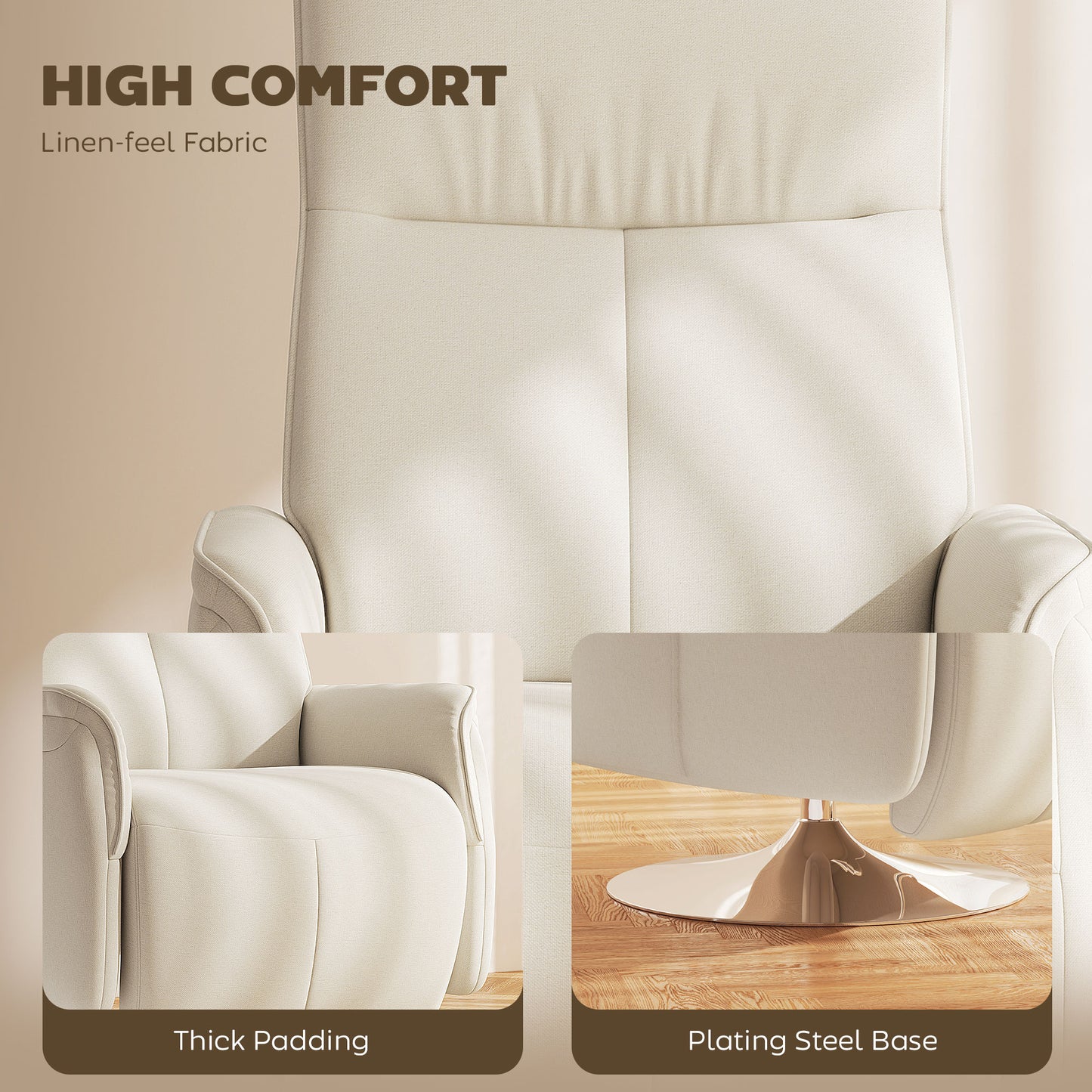 HOMCOM 10 Point Massage Recliner Armchair Cream With 135 Degree Back Recline And Retractable Footrest