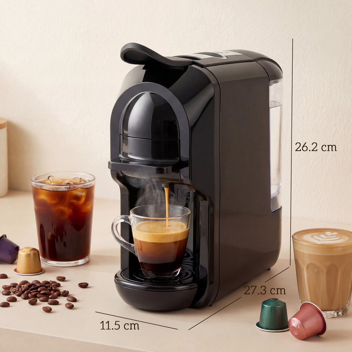 Homcom Semi Automatic Pod Coffee Machine For Nespresso Dolce Gusto Capsules Or Ground Coffee 19 Bar 0.6L