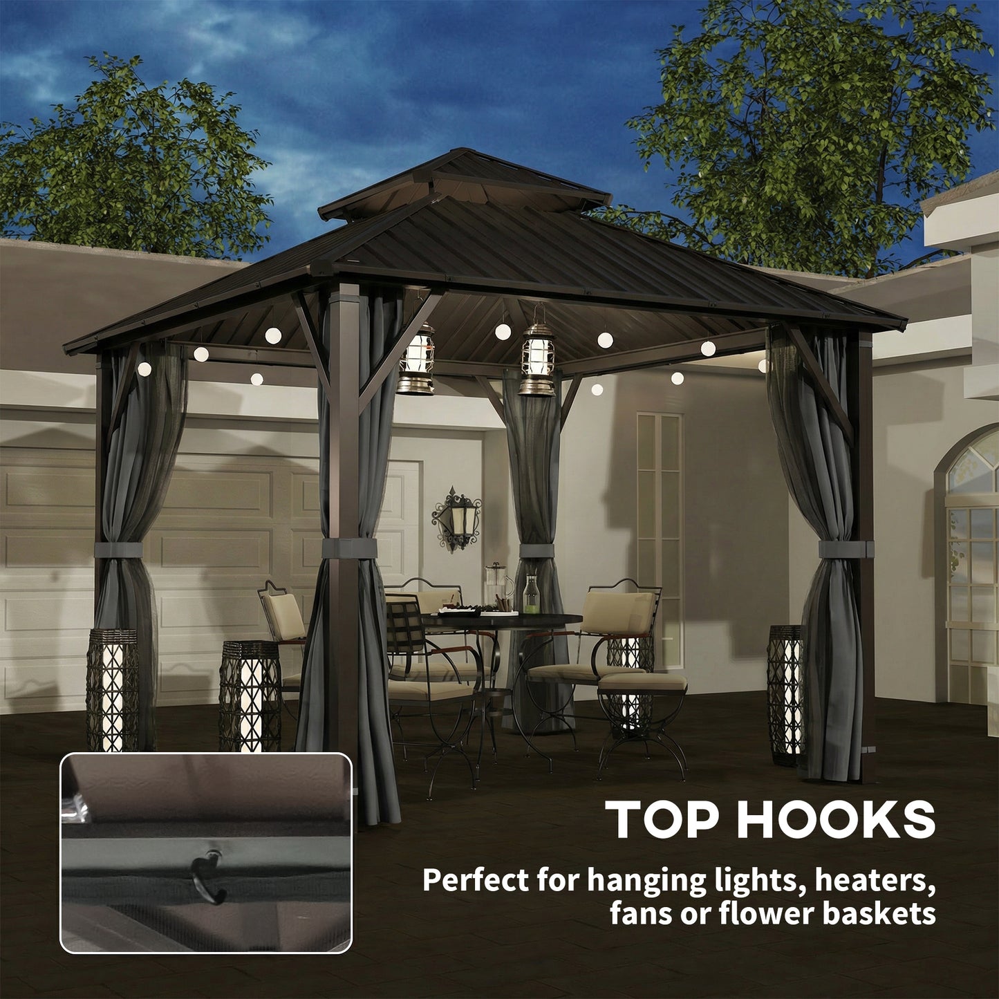 Outsunny 3 x 3m Hardtop Gazebo With Metal Roof Waterproof Permanent Pavilion Garden Canopy Netting Curtains Grey