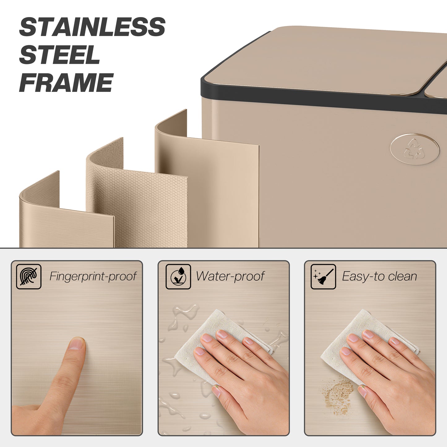 HOMCOM 30L Dual Compartments Stainless Steel Bin With Deodoriser Holders Gold Tone