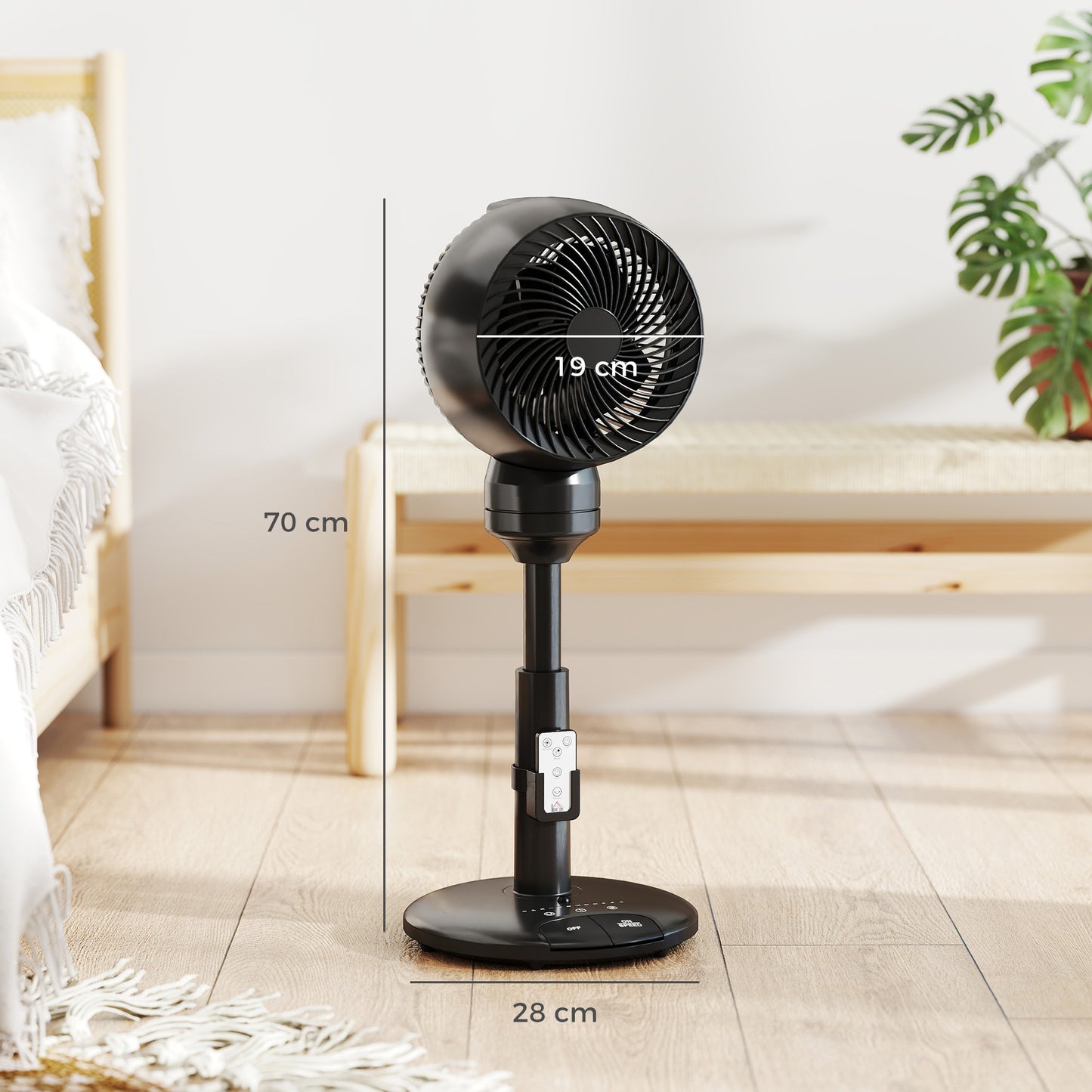 HOMCOM Air Circulator Pedestal Fan With 9 Inch Oscillating Head Remote Control 3 Speed 3 Mode Black