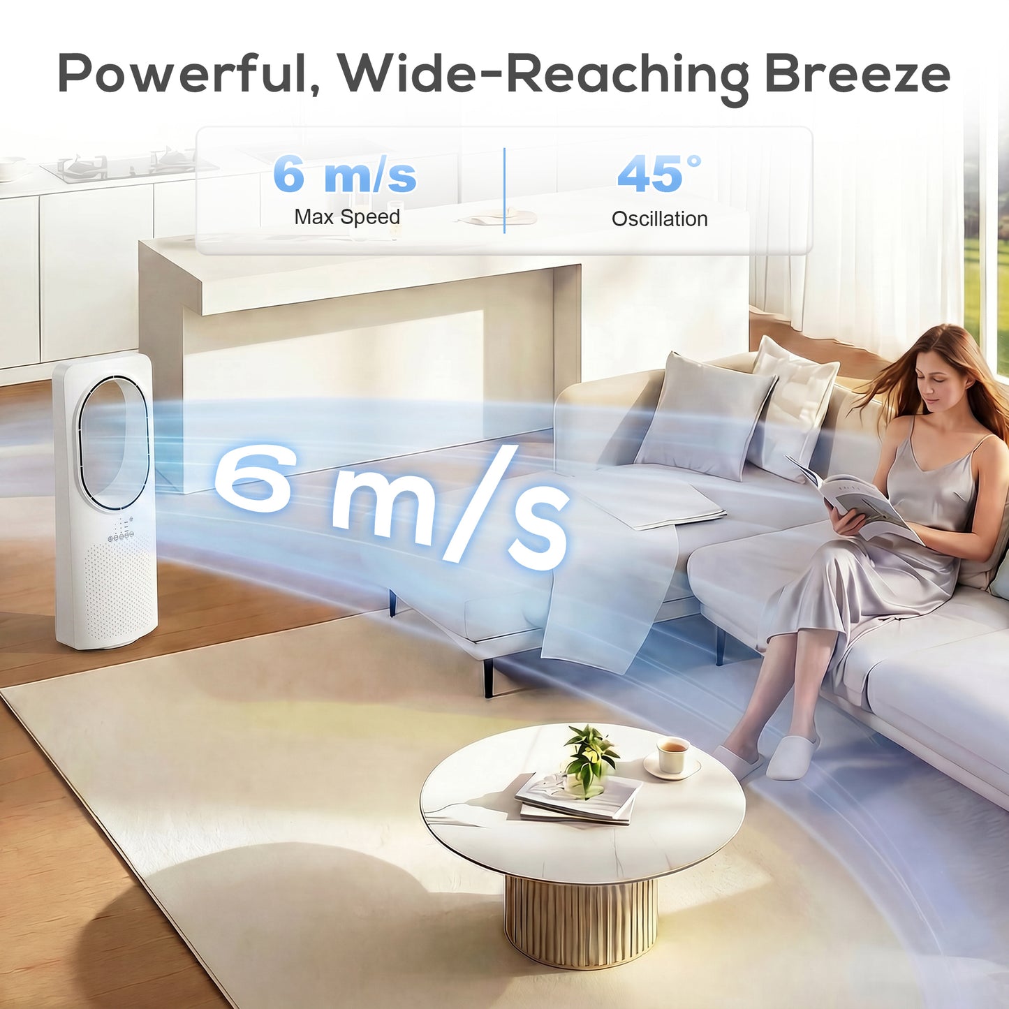 HOMCOM Bladeless Tower Fan for Bedroom, 36dB Sleep Mode, 45 Degree Oscillation, 3 Speeds, 3 Modes, 15H Timer, White