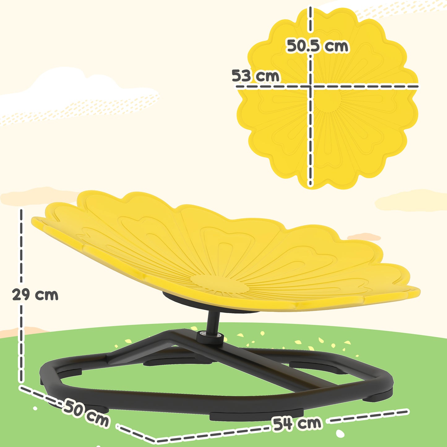 AIYAPLAY Flower Shaped Sensory Spinning Chair Non Slip Base for Balance and Coordination Yellow