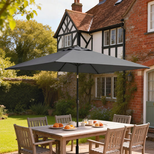 Outsunny Garden Parasol With Crank Handle Tilt Function Polyester Canopy Dark Grey