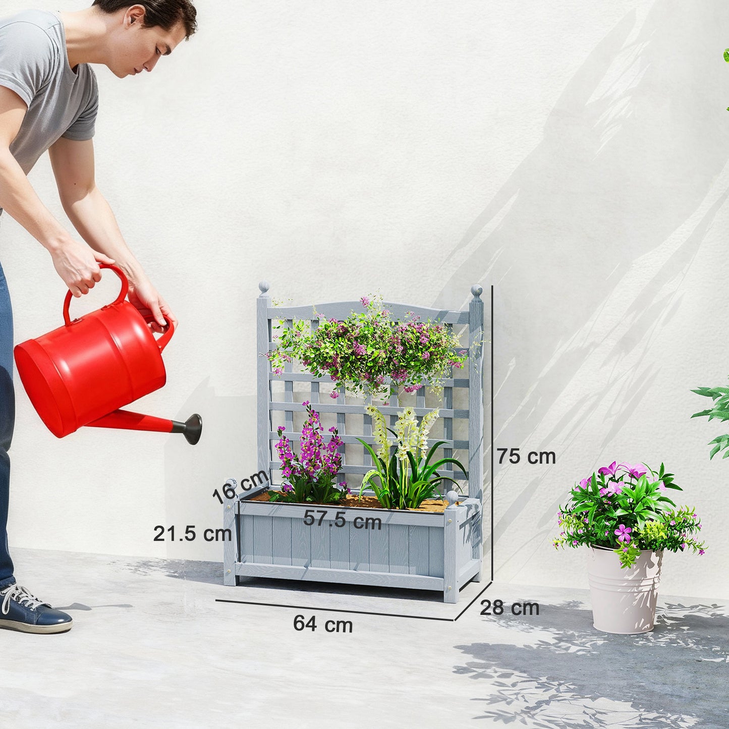 Outsunny Garden Planters With Trellis For Climbing Vines Wood Raised Beds Indoor Outdoor Grey
