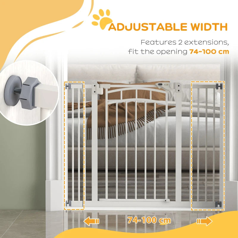 PawHut Pressure Fit Stair Gate with Auto-Closing Door for Small to Medium Dogs - Easy Installation, Adjustable Width 74-100cm - ALL4U RETAILER LTD