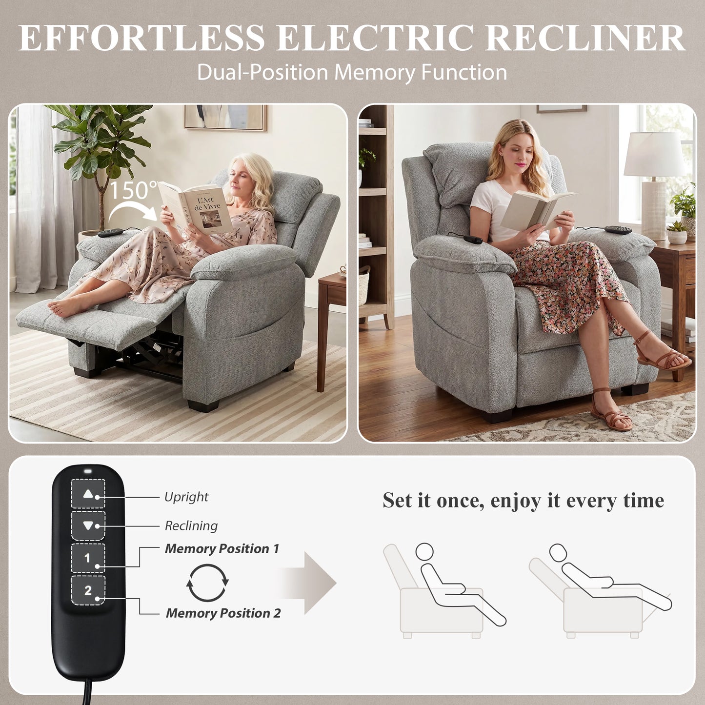 HOMCOM Power Recliner Armchair With Massage And Heat Electric Recliner Chair With Wide Spring Seat Light Grey