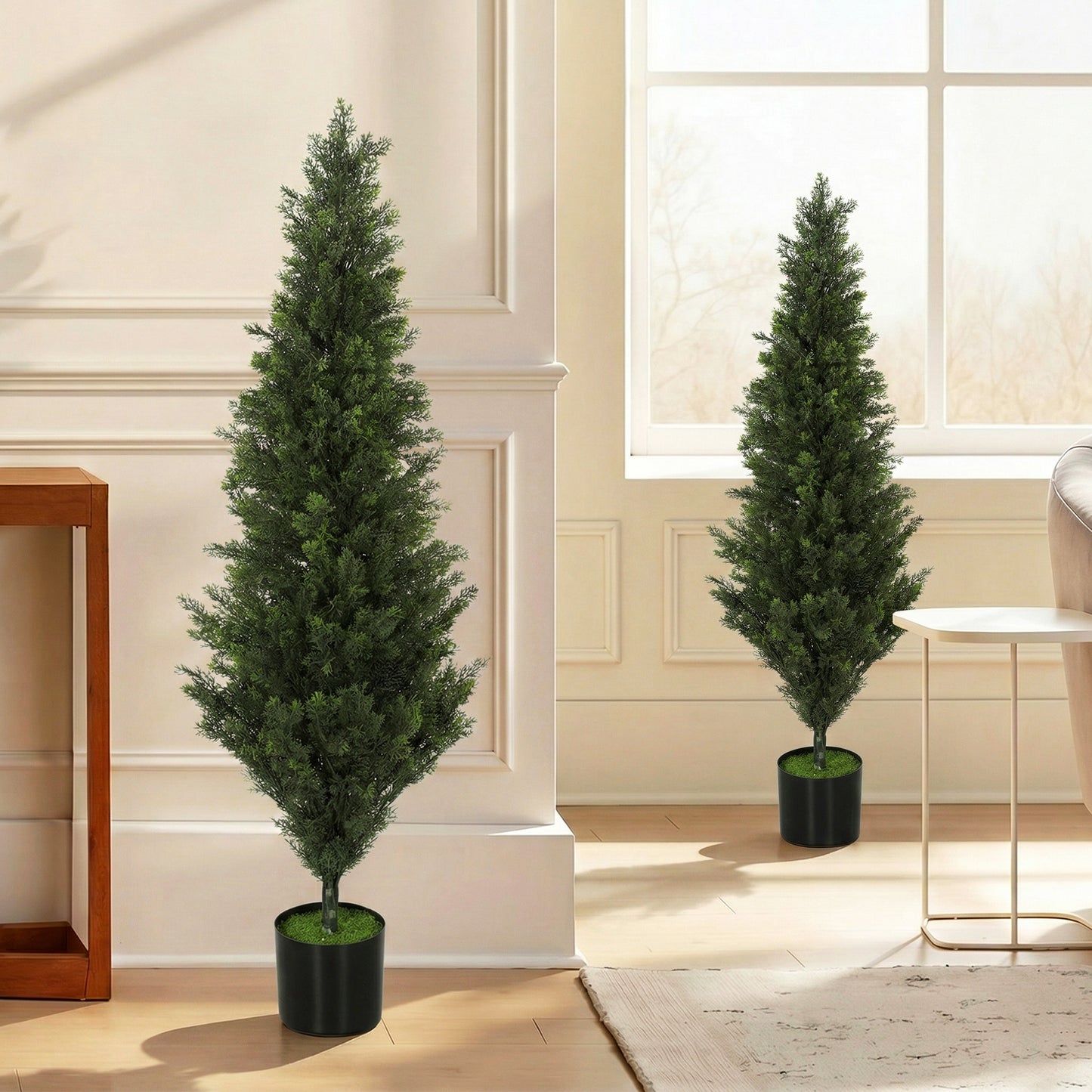 HOMCOM Set Of 2 Decorative Cypress Artificial Topiary Trees In Weighted Pots 120 Cm With 1092 Leaves