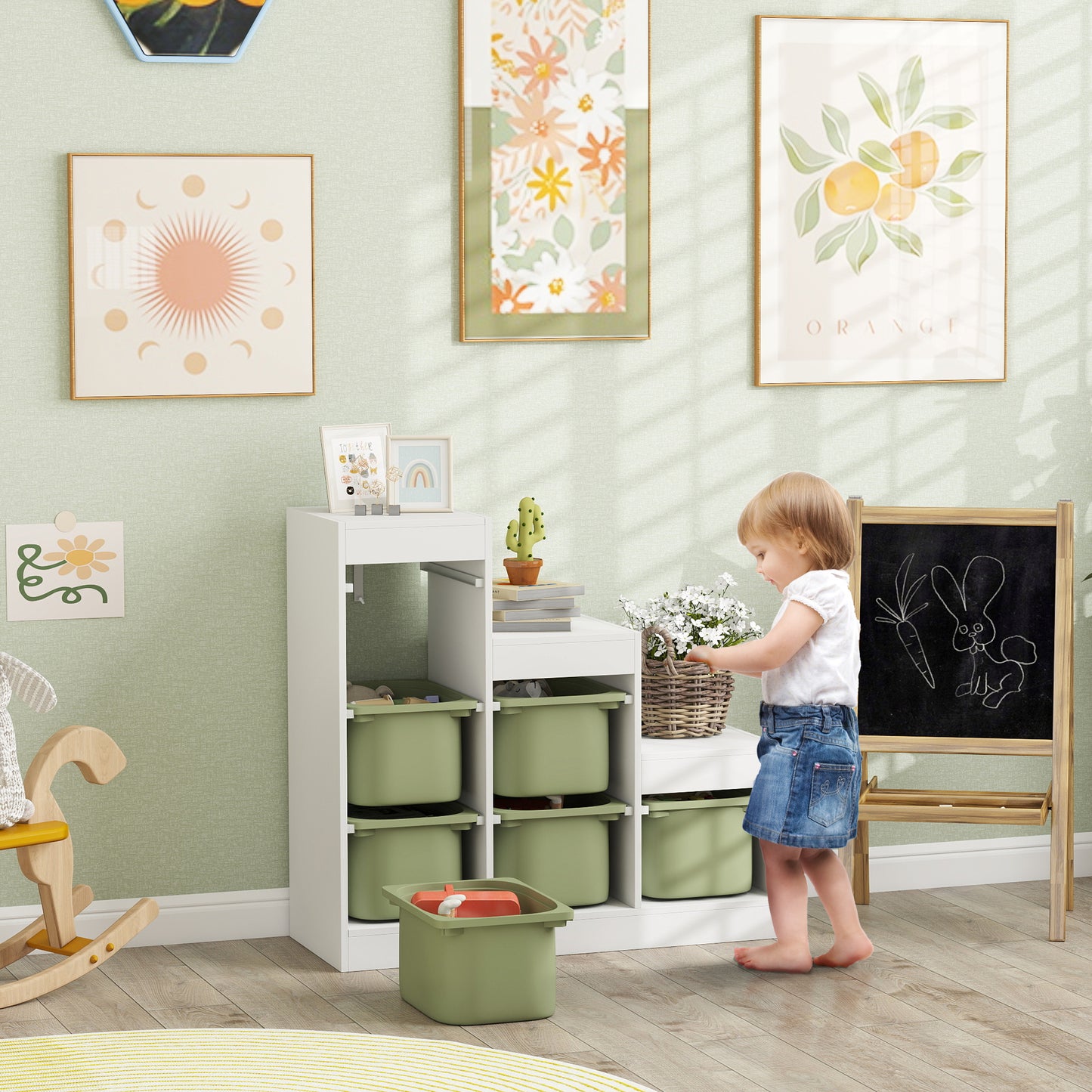 Aiyaplay Three Layer Toy Storage Organiser For Kids Ages 3 To 8 With Removable Bins Green