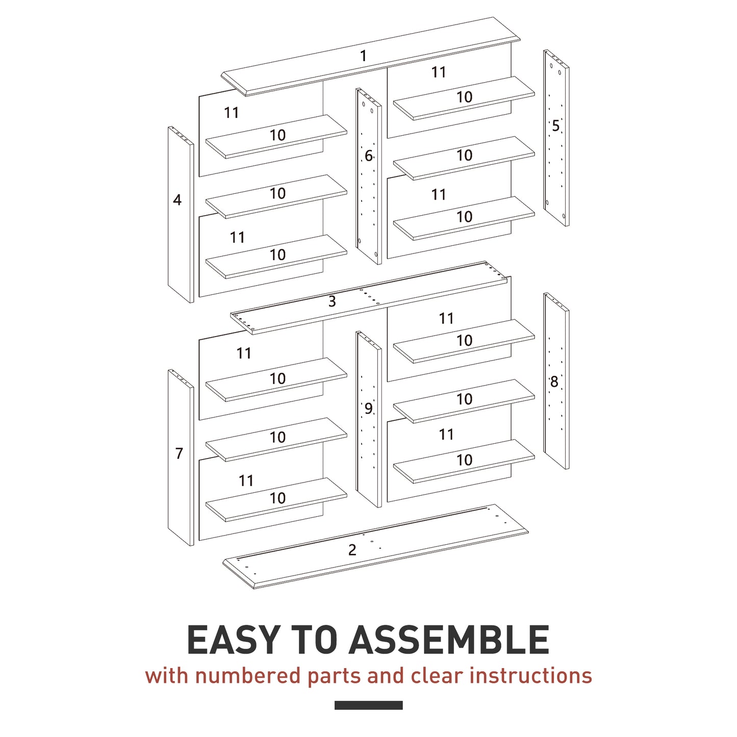 HOMCOM 16 Compartment White Media Shelf With 12 Adjustable Shelves For CDs DVDs Blu Rays Wall Straps Included