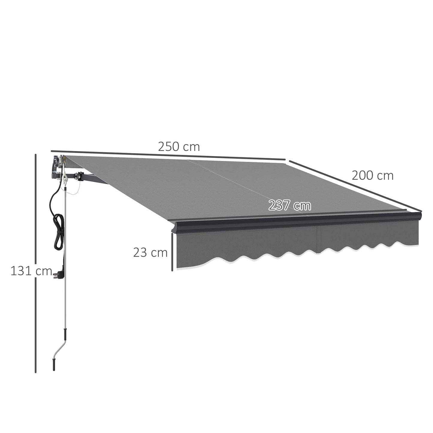 Outsunny 2.5m By 2m Electric Retractable Awning With Remote Control Aluminum Frame UV30 Sun Shade Canopy Dark Grey