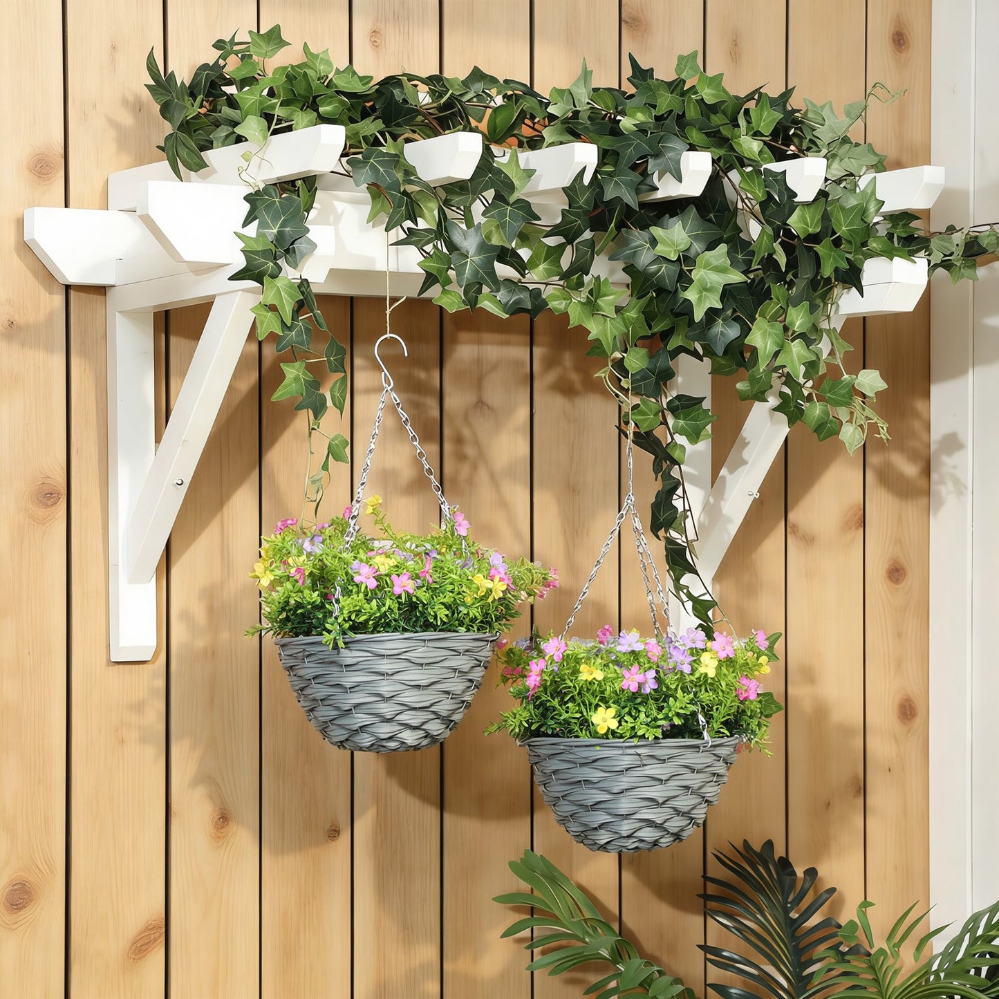 HOMCOM Set Of 2 Artificial Hanging Cosmos Flowers Multi Colored UV Resistant Outdoor Garden Decor