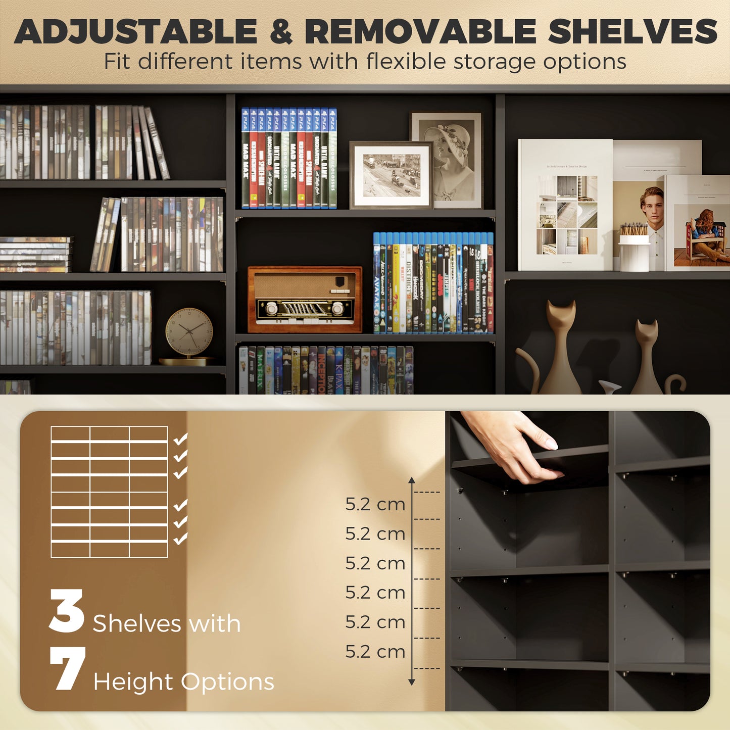 HOMCOM 1032 CD 594 DVD Blu-ray Storage Unit with 24 Compartments and 18 Adjustable Shelves Black