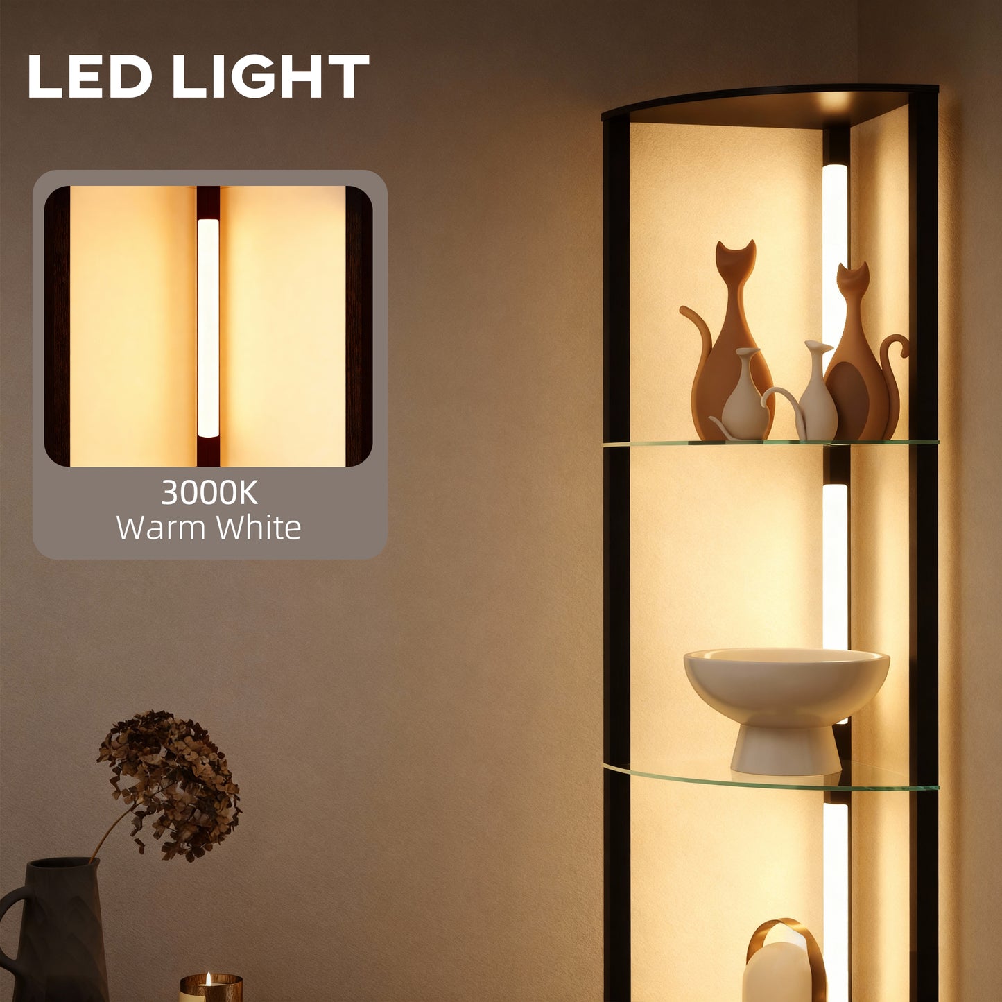 HOMCOM LED Floor Lamp With Shelves Five Tier Frosted Glass Dimmable Standing Lamp With Foot Switch Living Room Black