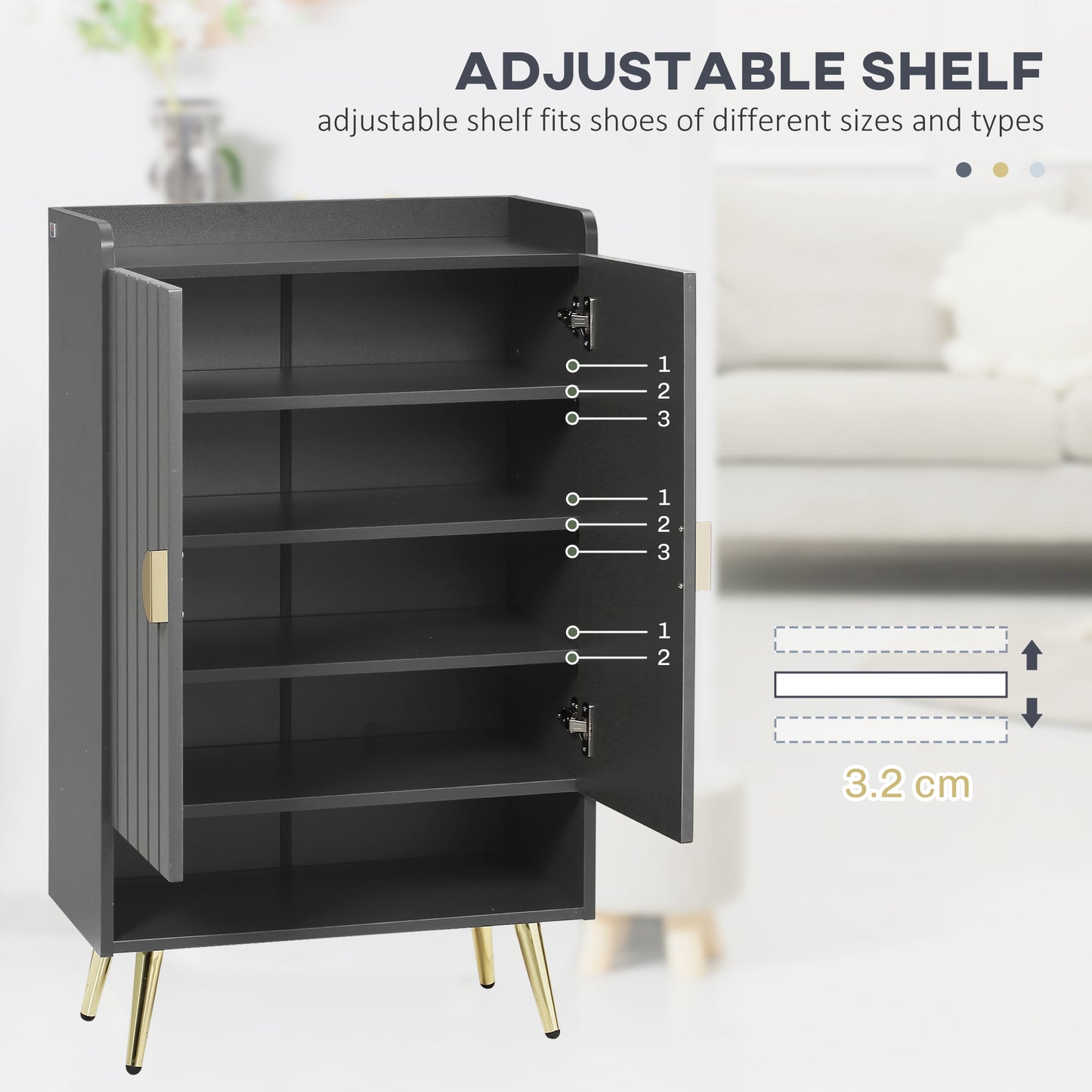 HOMCOM Modern Grey Shoe Cabinet With Two Doors Open Shelf And Adjustable Shelves For 15 Pairs Hallway Entryway Storage