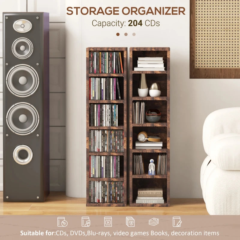 HOMCOM Set of Two 102 CD Storage Units - Mid Brown Wood-Effect CD Organizers - ALL4U RETAILER LTD