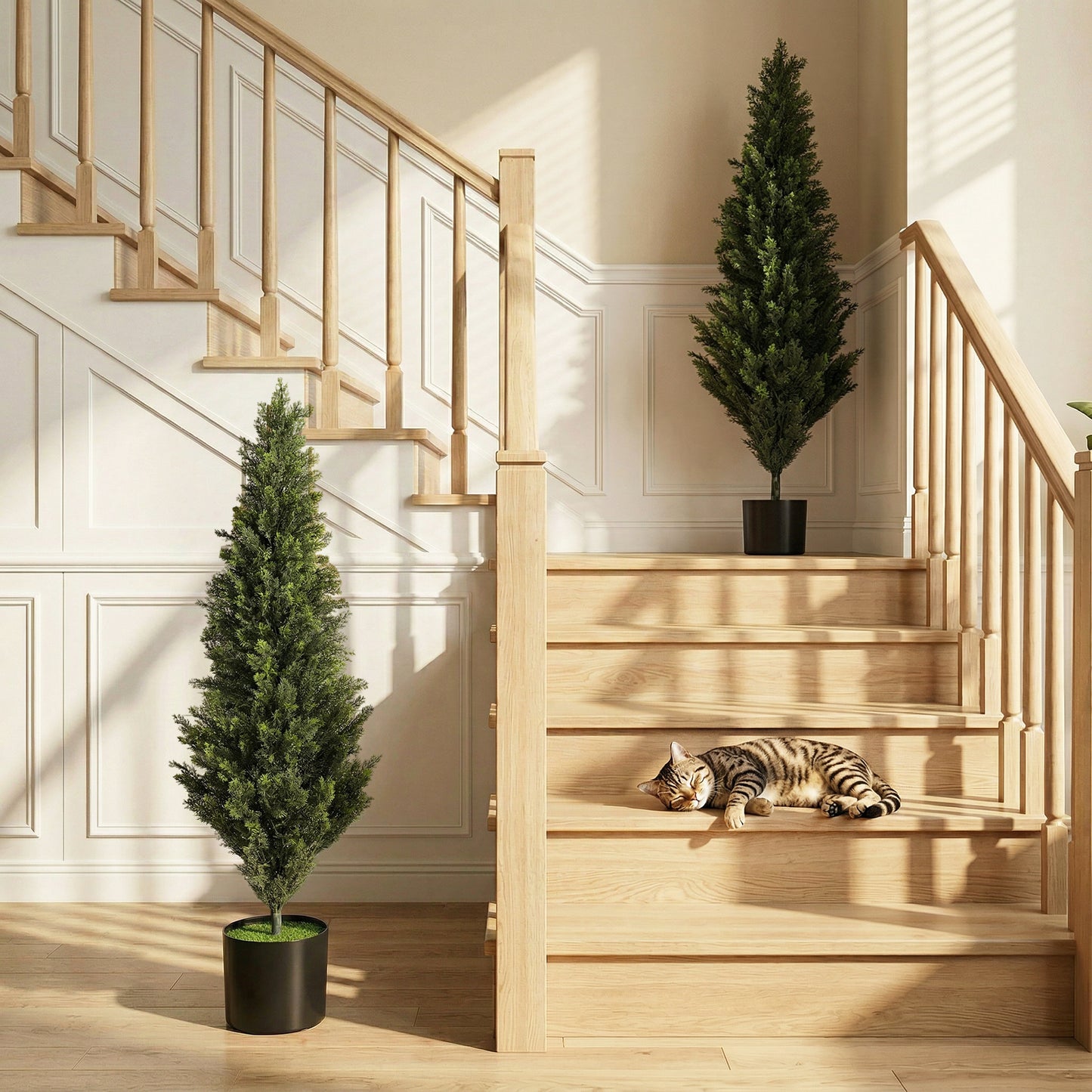 HOMCOM Set Of 2 Decorative Cypress Artificial Topiary Trees In Weighted Pots 120 Cm With 1092 Leaves