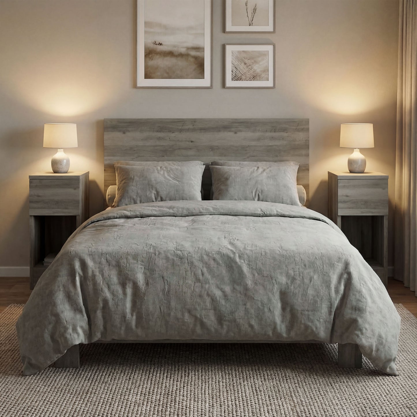 HOMCOM Set of Two Modern Storage Bedside Tables Grey With Wood Effect Tops Slim Design And Versatile Nightstands