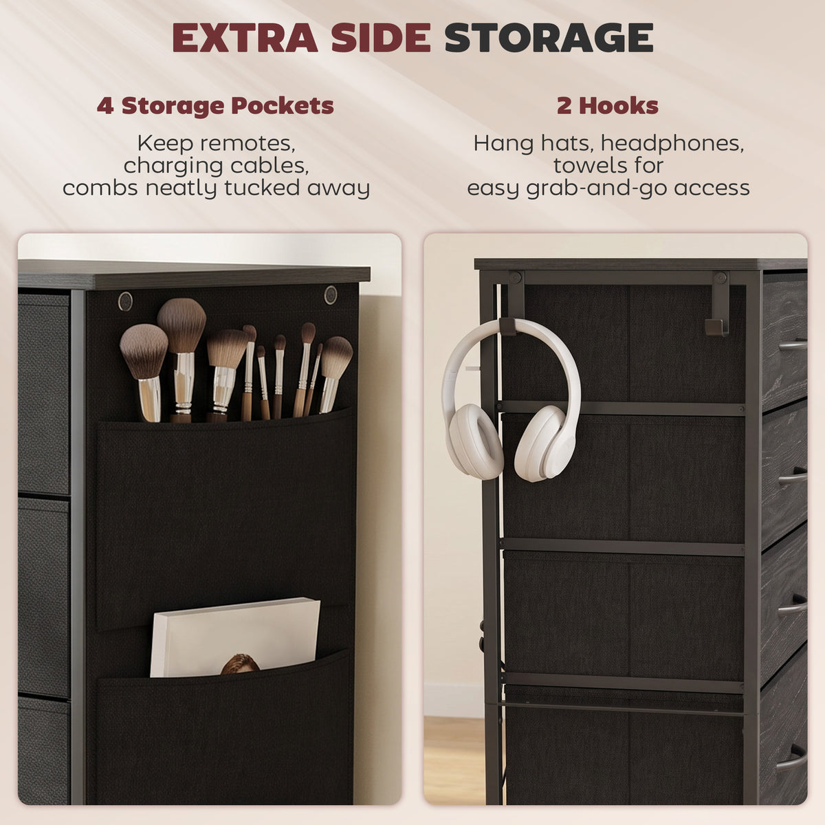 Homcom Chest Of Drawers With Five Fabric Drawers And Steel Frame Black