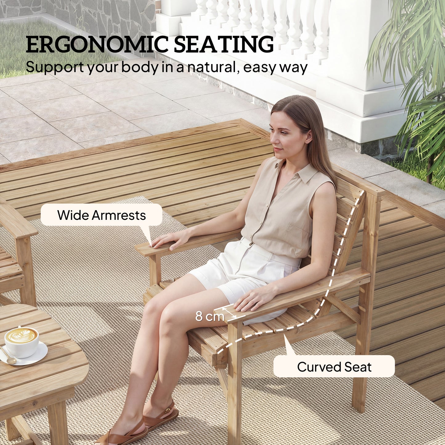 Outsunny 4 Piece Wooden Garden Furniture Set With Two Armchairs Loveseat And Coffee Table Natural Wood Finish