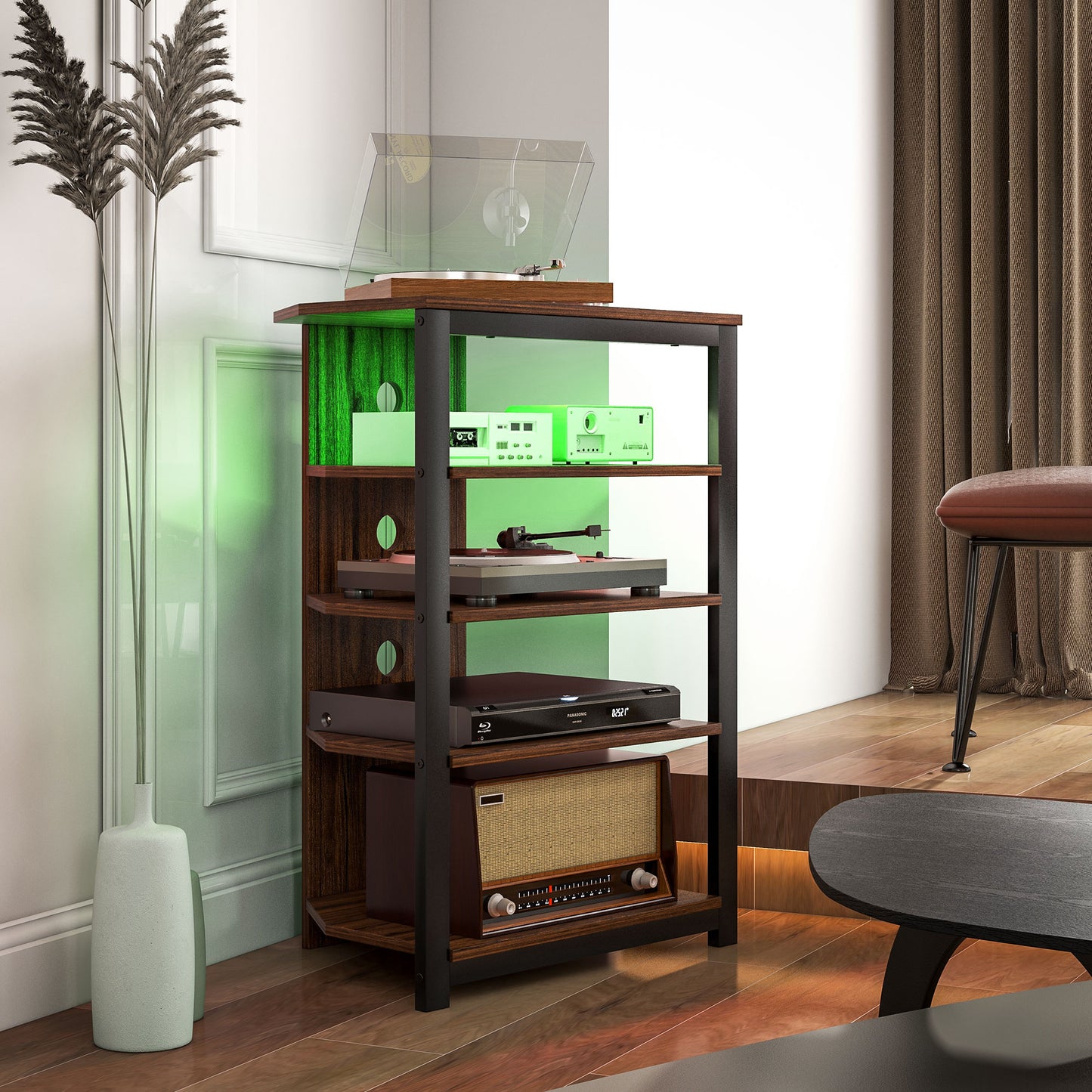 HOMCOM 4 Tier Corner TV Stand With Storage And LED Lights For TVs Up To 29 Inches Living Room Bedroom