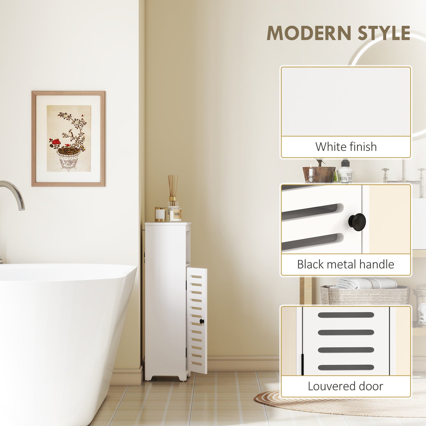 HOMCOM Bathroom Floor Cabinet With Louvered Door And Open Shelf White Adjustable Shelf Anti Tipping