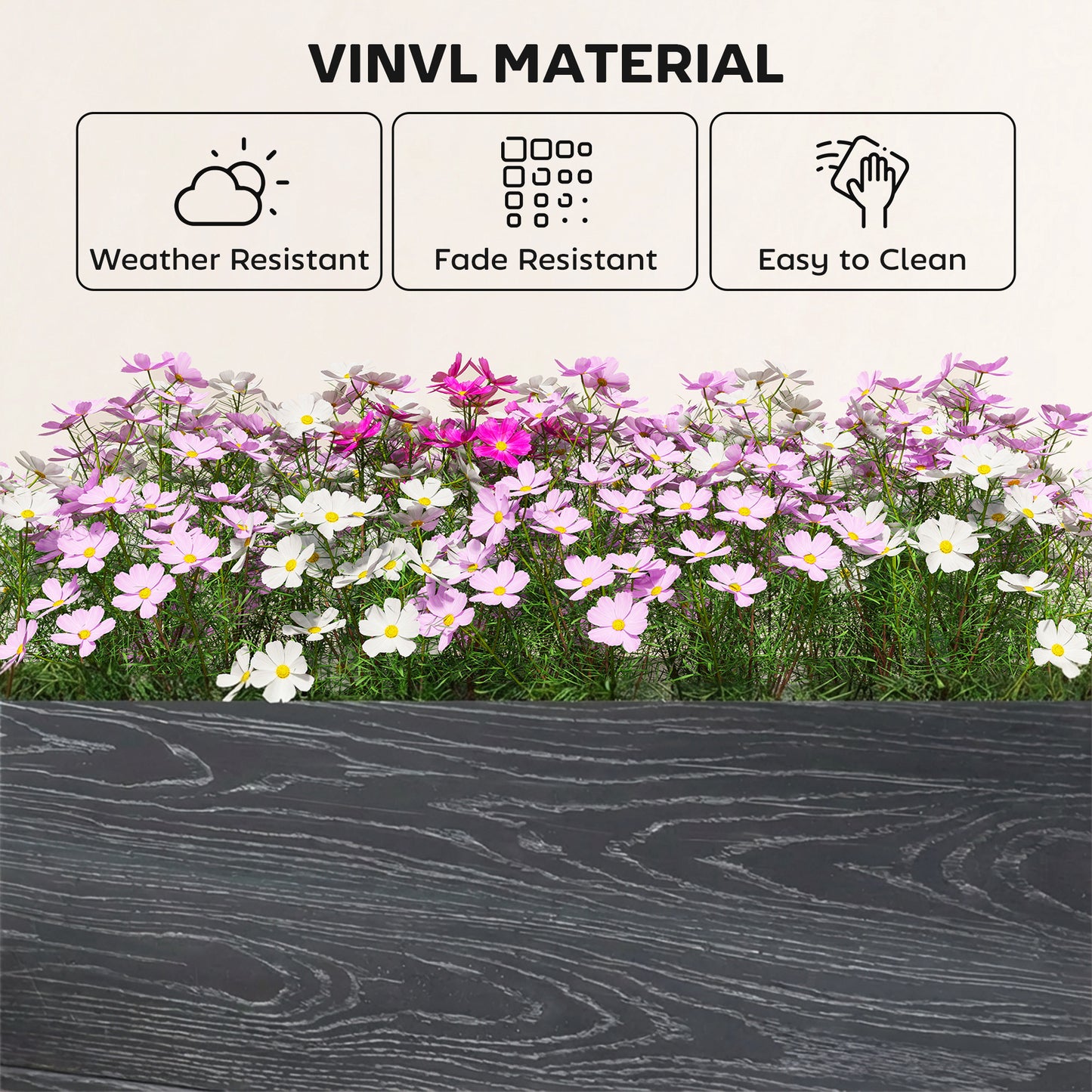 Outsunny Vinyl Raised Garden Bed Kit 2x2x1ft Modular Elevated Garden Box With Slotting Legs Open Bottom Dark Grey