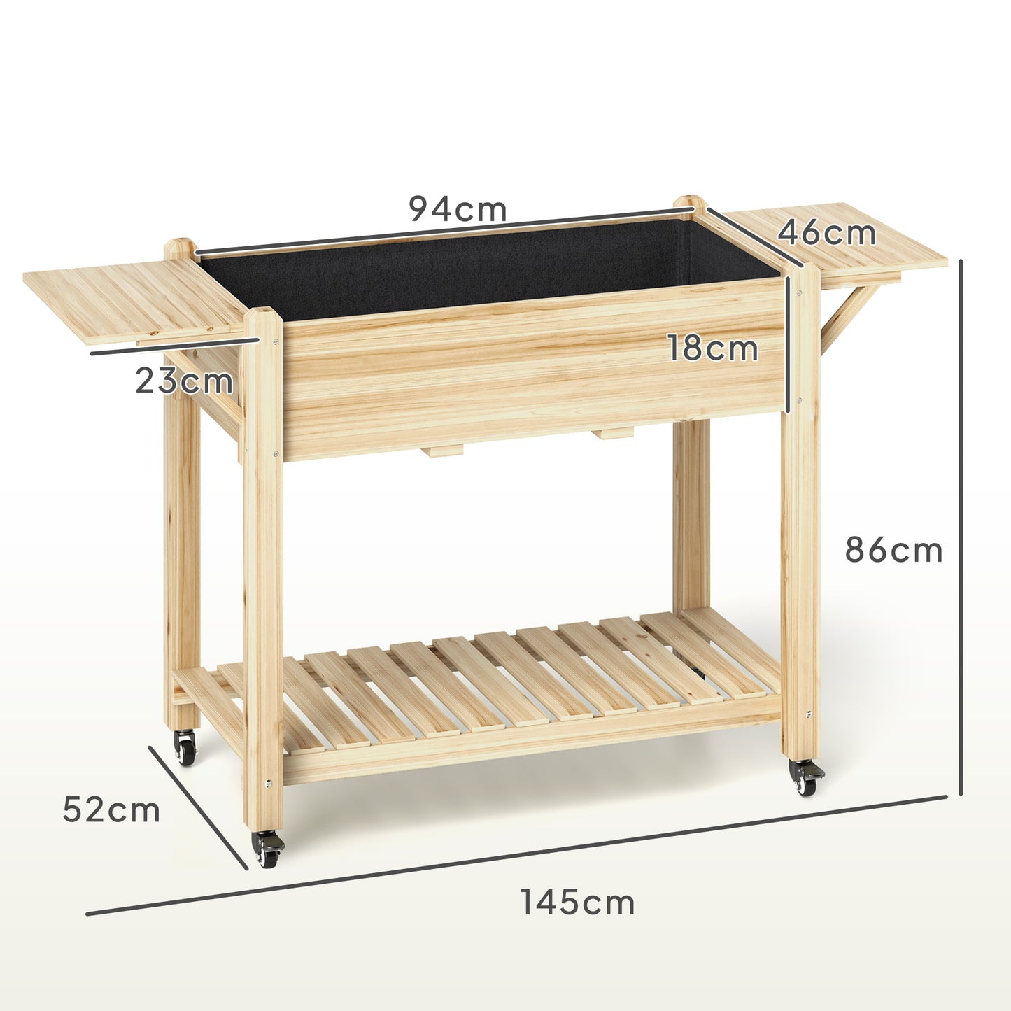 Outsunny 46 x 94cm Wooden Raised Planter With Shelves Natural Finish For Garden Patio Balcony Outdoor Use