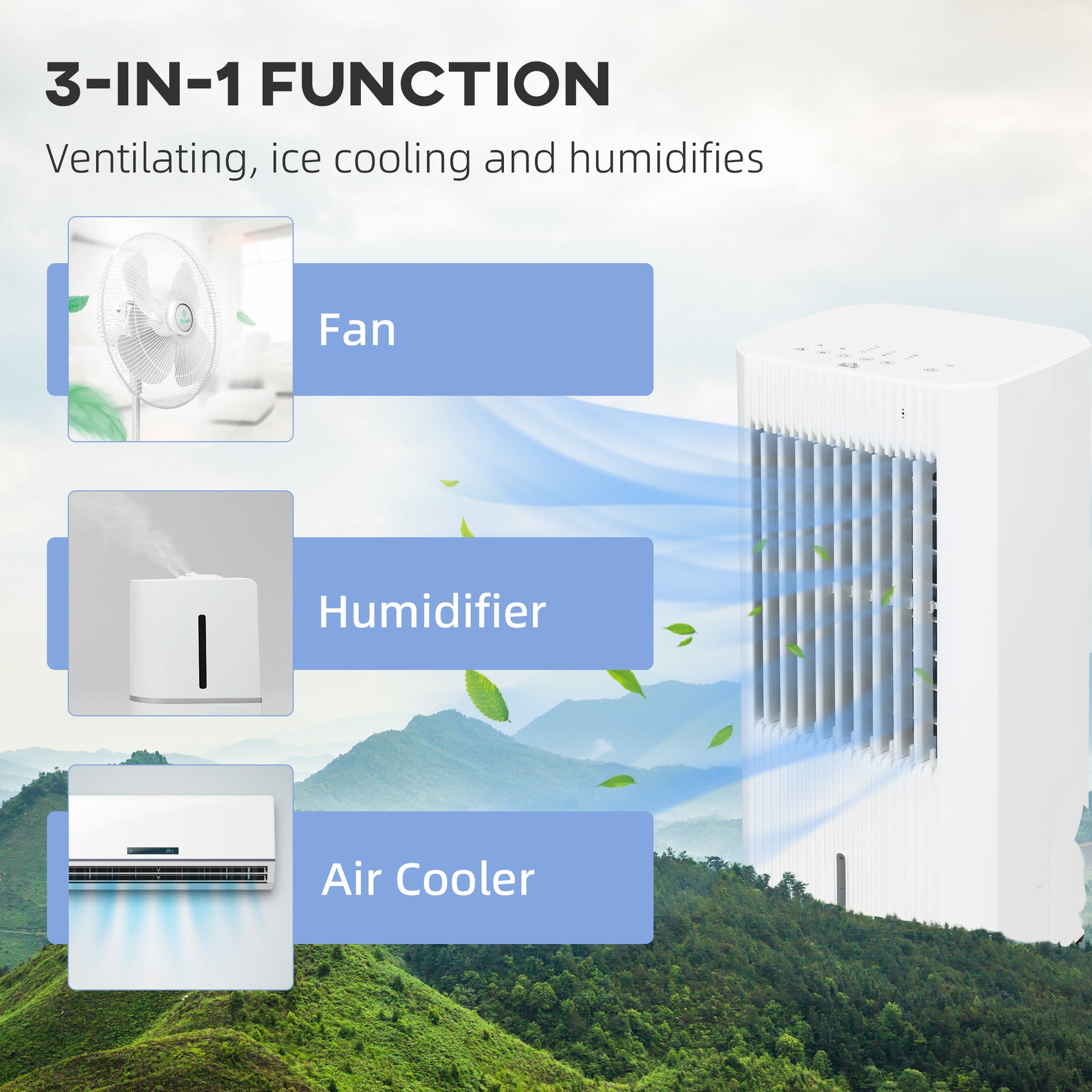 HOMCOM 3-in-1 Portable Evaporative Air Cooler with Remote Control, 15-Hour Timer & Oscillating Function - ALL4U RETAILER LTD