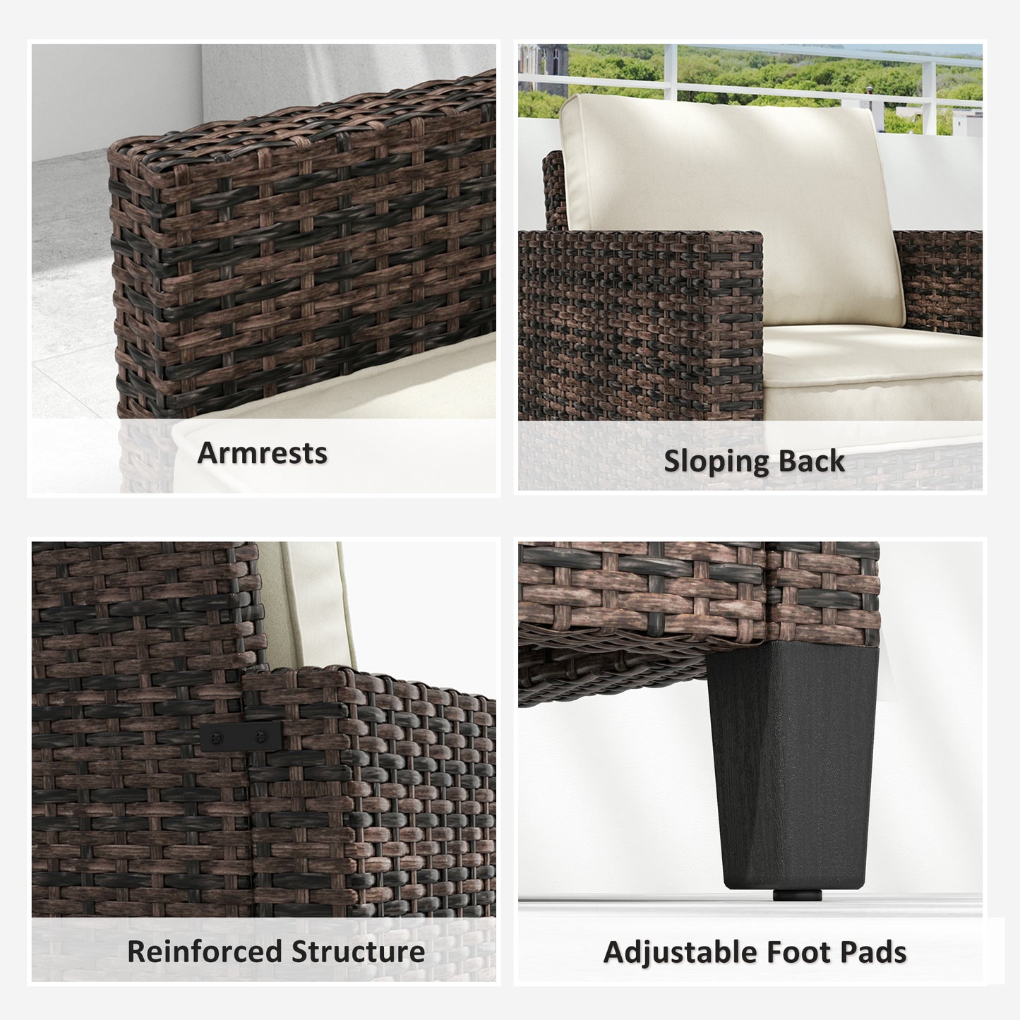 Outsunny Single Rattan Armchair With Cushions Brown Outdoor Garden Lounge Chair Removable Washable Cushion Covers