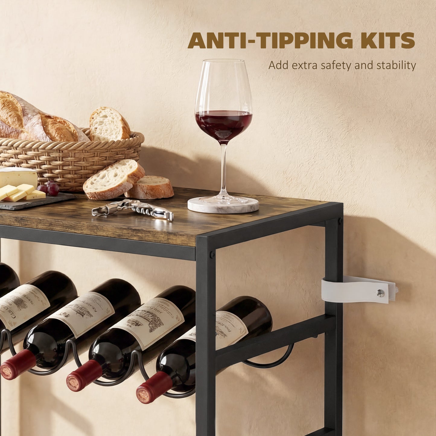 HOMCOM 30 Bottles Wine Rack 6 Tier Free Standing Wine Storage Holder With Wood Effect Tabletop Rustic Brown