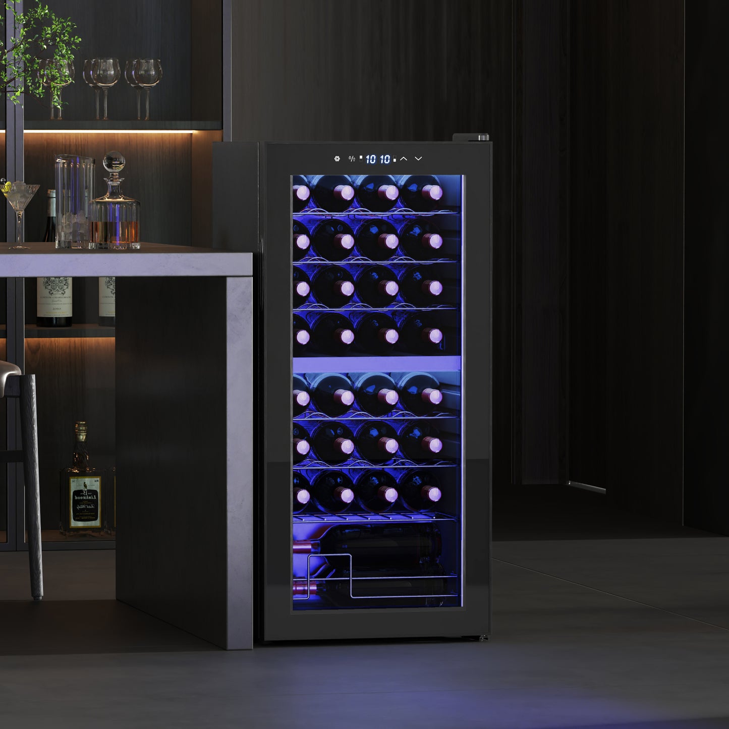 HOMCOM 32 Bottle Dual Zone Wine Fridge Black With Temperature Range Five To Eighteen Celsius And Eight Full Length Racks