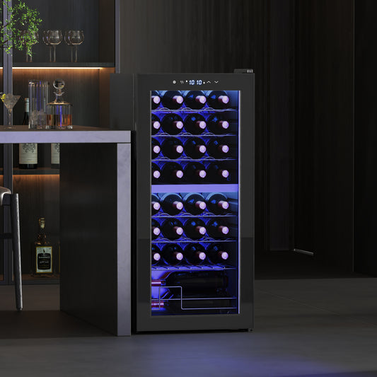 HOMCOM 32 Bottle Dual Zone Wine Fridge Black With Temperature Range Five To Eighteen Celsius And Eight Full Length Racks