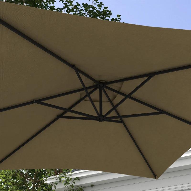 Outsunny 3x2m Rectangular Cantilever Parasol - Hanging Patio Umbrella with Cross Base, Crank Handle, and 6 Ribs - Outdoor Pool, Garden, Balcony Sun Shade - Brown - ALL4U RETAILER LTD