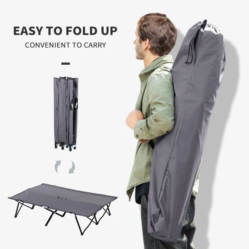 Outsunny Double Camping Cot Bed with Bag - Grey, Portable Folding Outdoor Sleeping Cot for Two - ALL4U RETAILER LTD