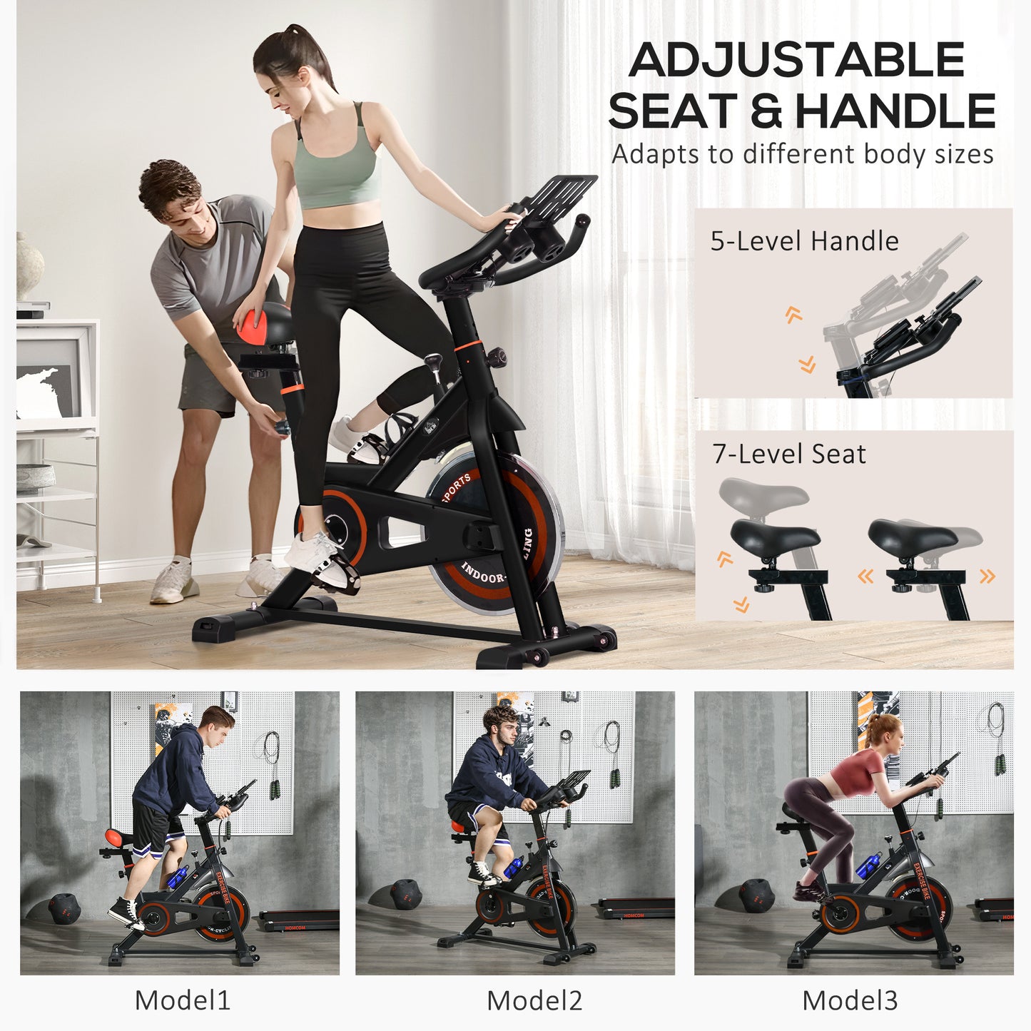 HOMCOM Indoor Cycling Bike with 8kg Flywheel, Adjustable Resistance and Comfort Features, Black - ALL4U RETAILER LTD