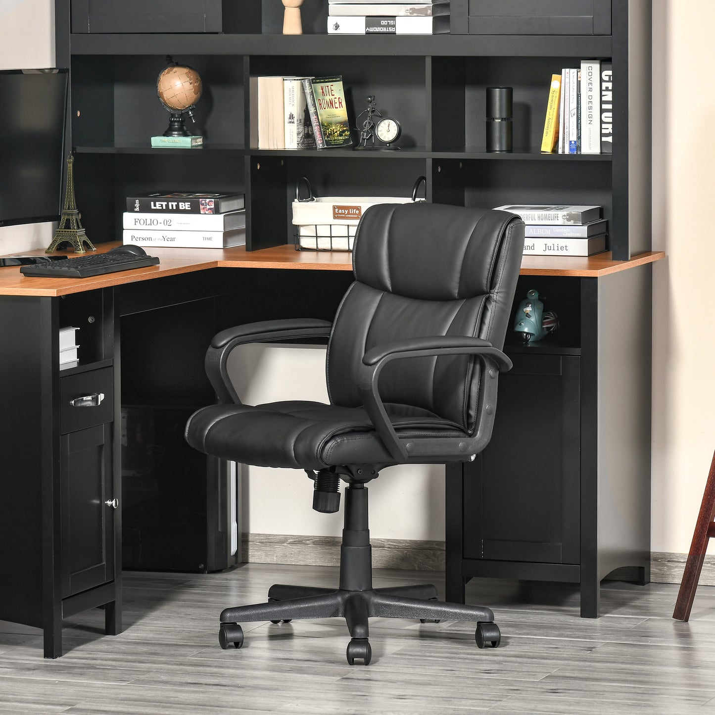 Vinsetto Black PU Leather Ergonomic Executive Swivel Office Chair with Adjustable Height and Armrests for Home Use - ALL4U RETAILER LTD