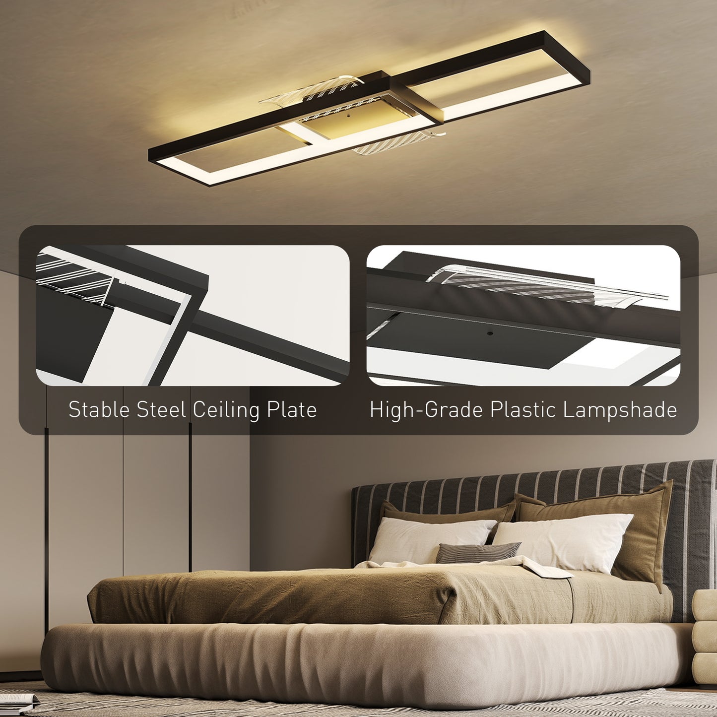 HOMCOM LED Ceiling Light Dimmable Flush Mount Remote Control Wall Switch 3000K 6000K Color Temp Living Room Bedroom Black