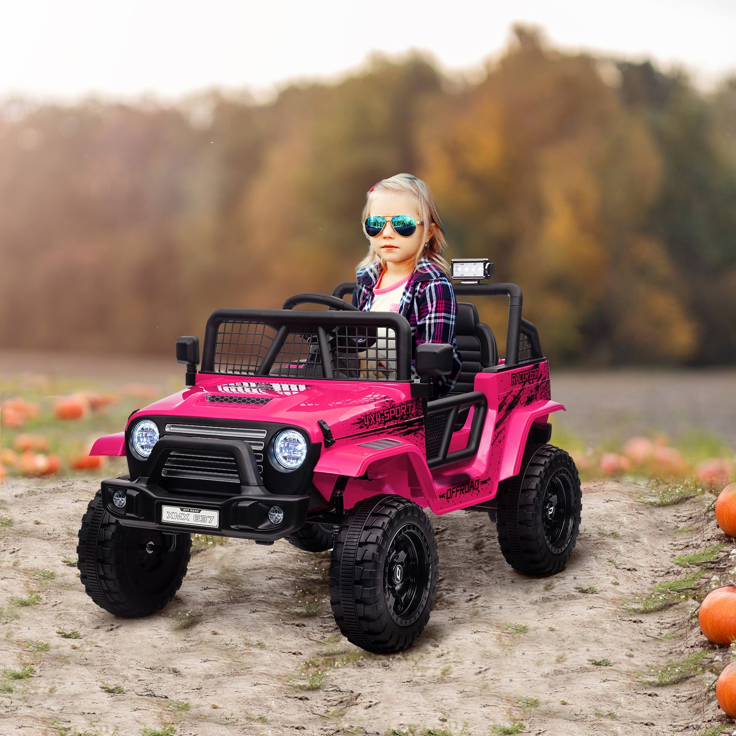 AIYAPLAY 12V Pink Electric Ride-On Truck for Kids with Remote Control, Music, Lights & Spring Suspension