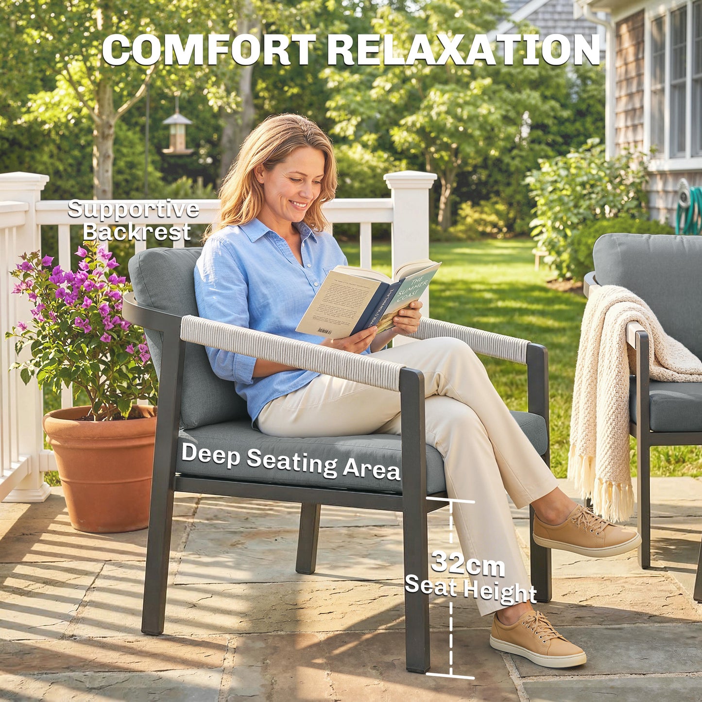 Outsunny Aluminium Garden Furniture Set 4 Seater Outdoor Patio Sofa Set With Loveseat And 2 Armchairs Slatted Table