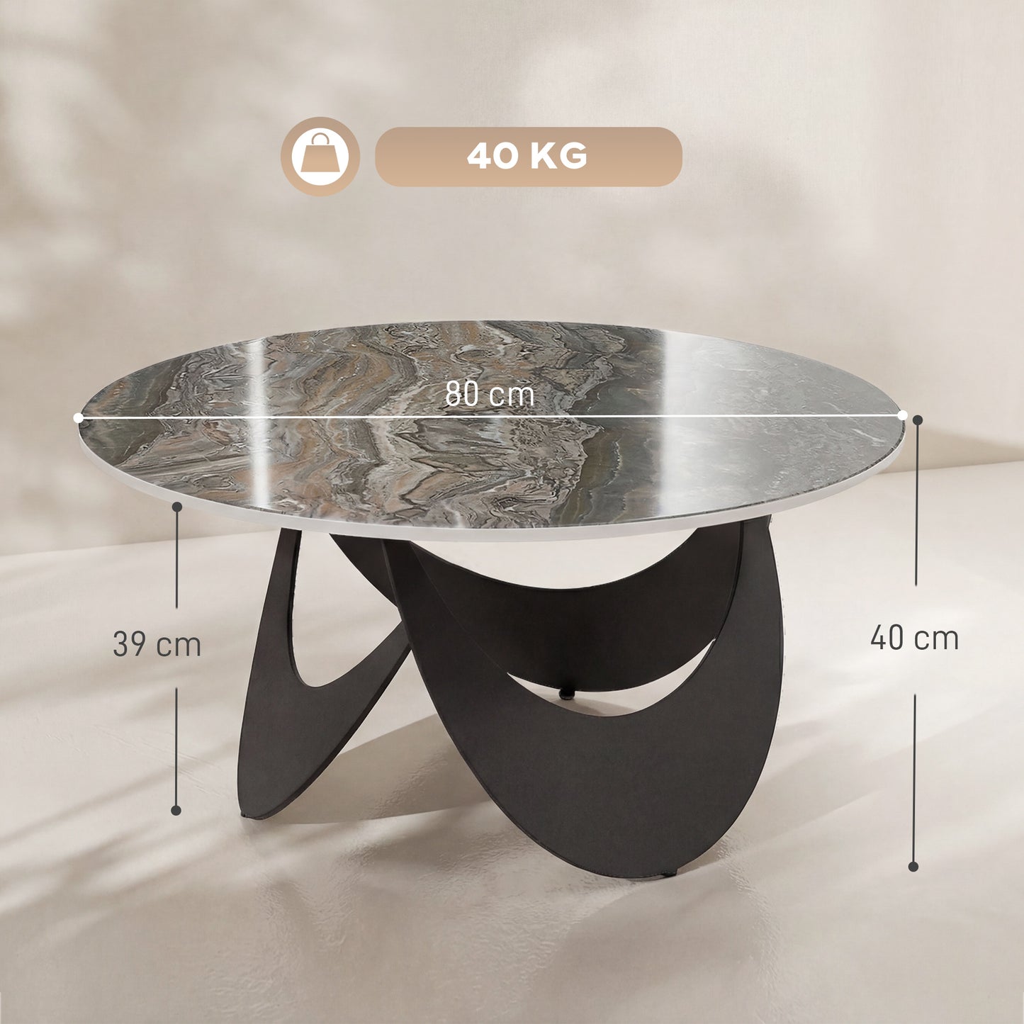 HOMCOM Coffee Table With Sintered Stone Top Adjustable Foot Pads Modern Centre Table For Living Room Brown And Black