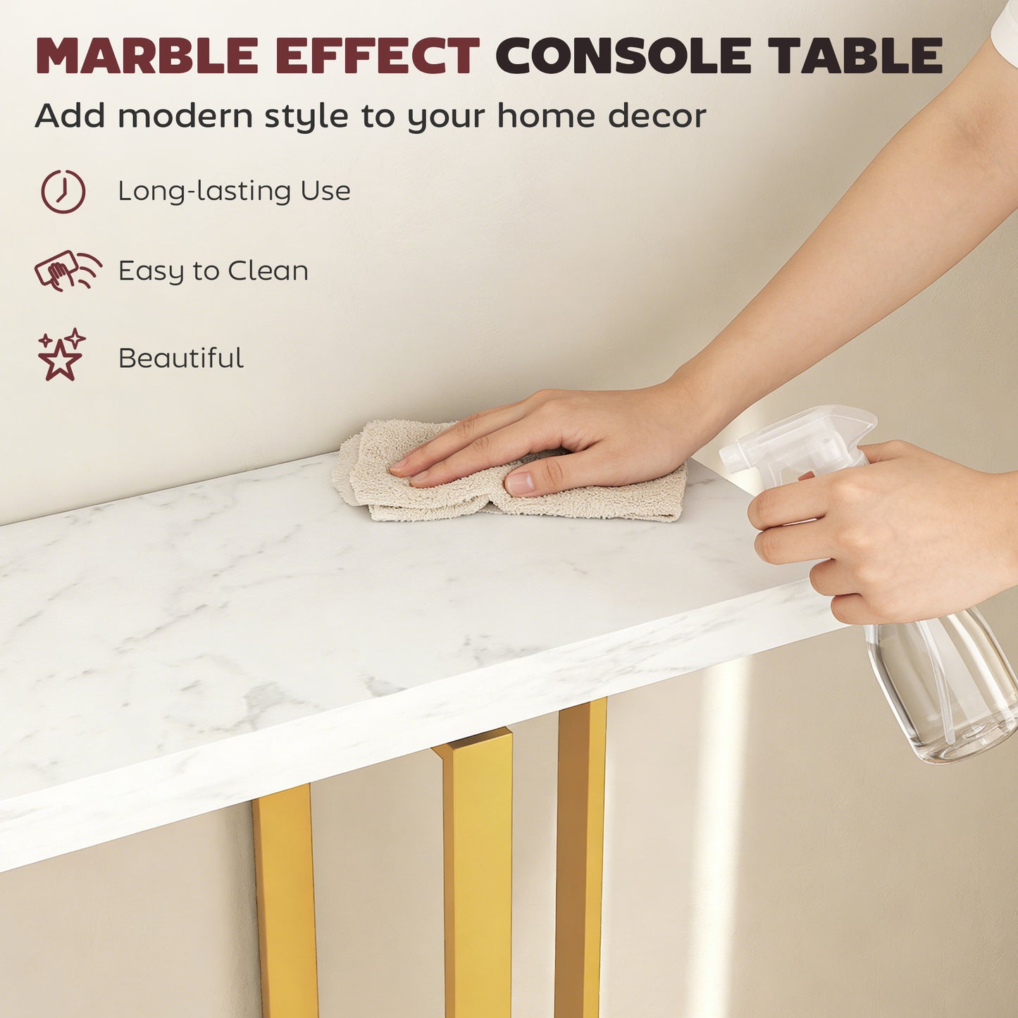 HOMCOM Console Table With Faux Marble Top 100 Cm Narrow Entryway Table Anti Tipping Device Steel Frame White