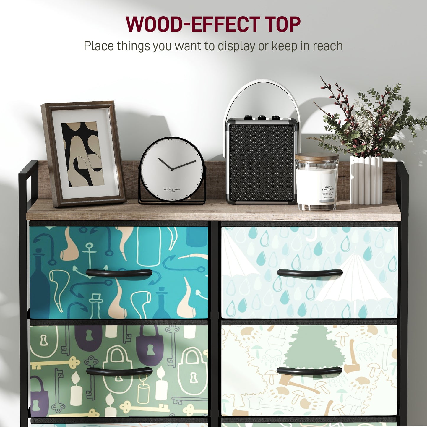 HOMCOM 8 Drawer Fabric Chest Of Drawers In Blue With Removable Foldable Drawers And Patterned Panels